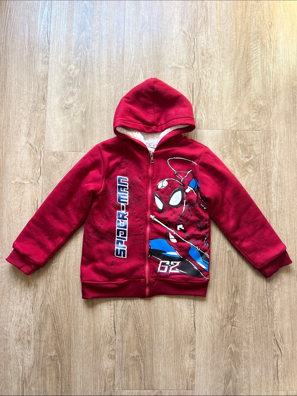 Marvel Kid’s Red Full Zip Spider-Man Graphic Hoodie with Fleece Lining Size 7